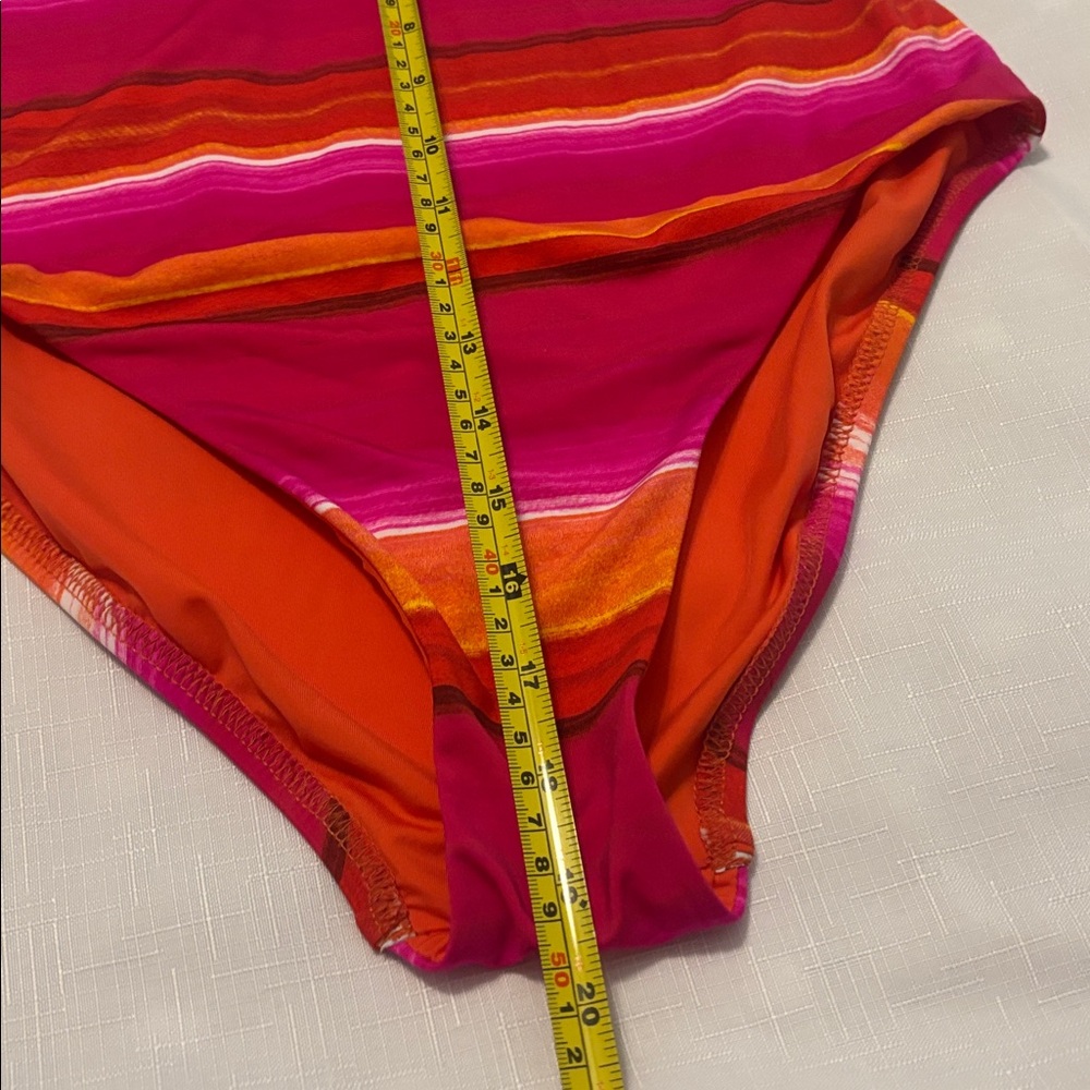 Trina Turk Solstice Pink Multi Halter Plunge Striped One Piece  SZ 14 vacay NWT - Picture 7 of 14